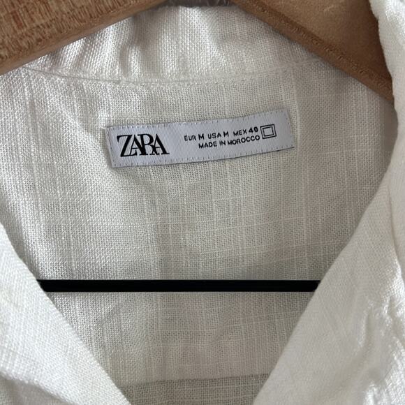 Zara Button Front Collar Textured Linen Blend Top Blouse Shirt Medium - Picture 3 of 6